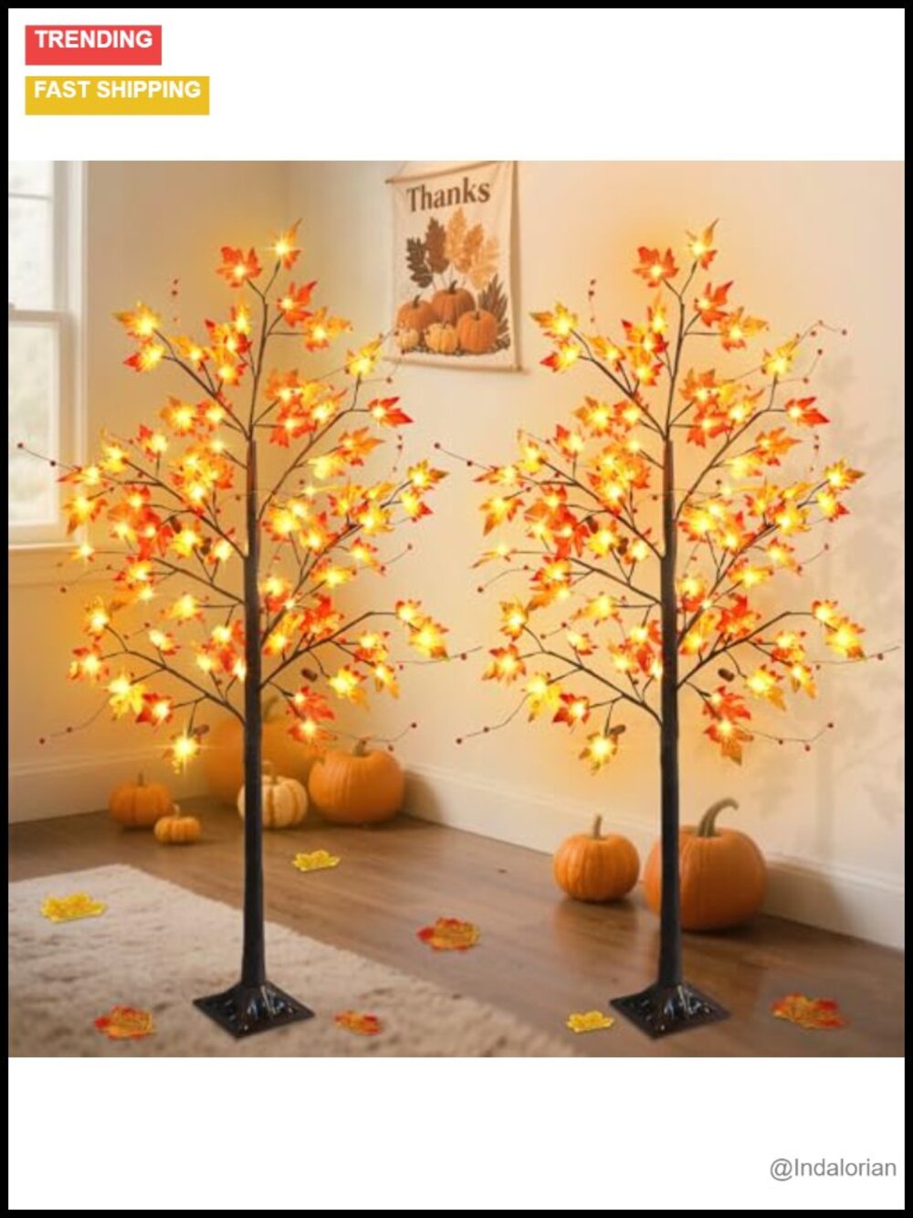 2 Pack LED Lighted Maple Tree 5 FT Artificial Fall Decor